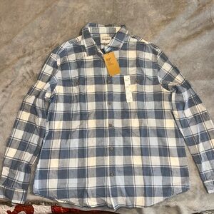 Goodfellow Men's Blue and White Plaid Flannel Shirt